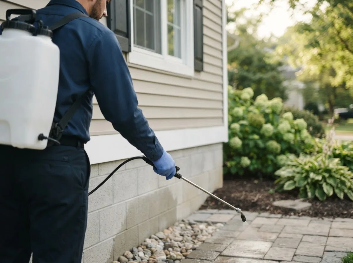 Pest control technician inspecting a home in Waterloo, OH